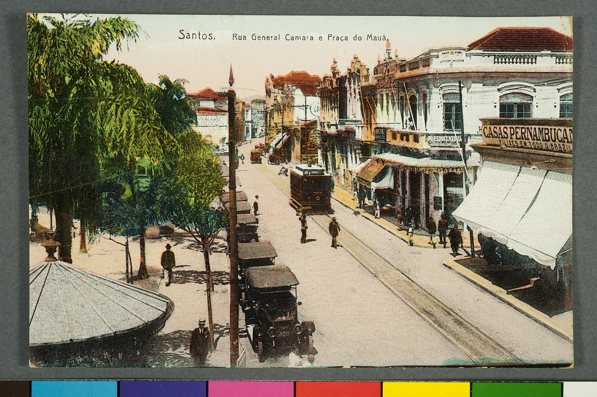 Imagem de referência de Santos. Rua General Camara e Praça do Mauá, descrito nos dados abertos como item da Coleção Cartões Postais, no Museu Paulista