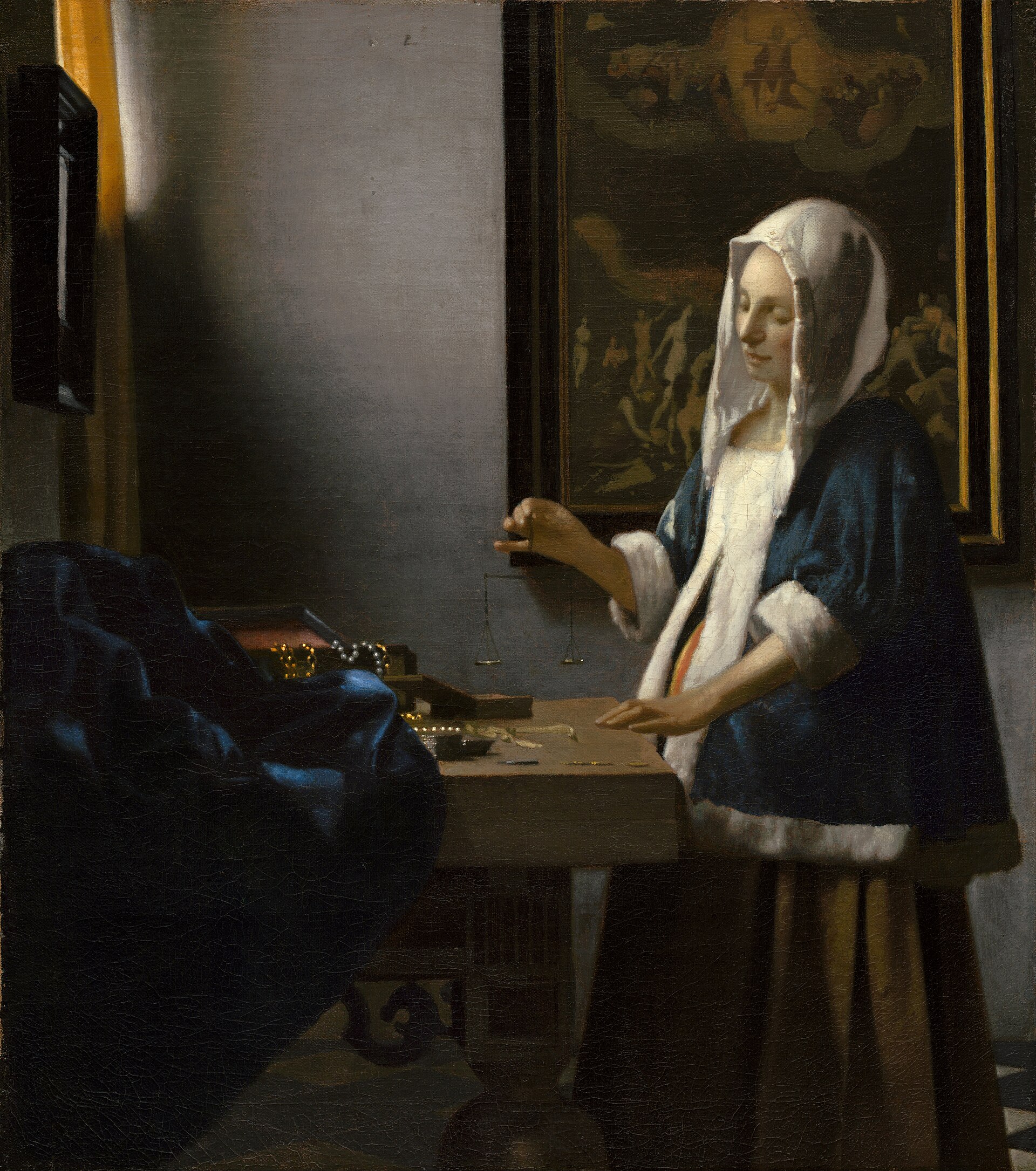 Imagem de referência de Mulher Segurando uma Balança, descrito nos dados abertos como pintura de Johannes Vermeer