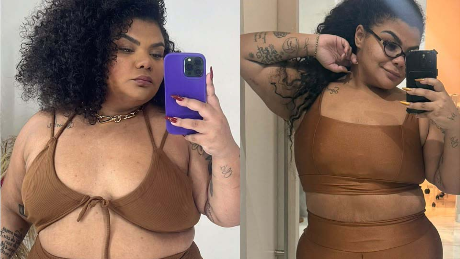 Antes e depois de Flora Cruz ap&oacute;s perder 44 kg
