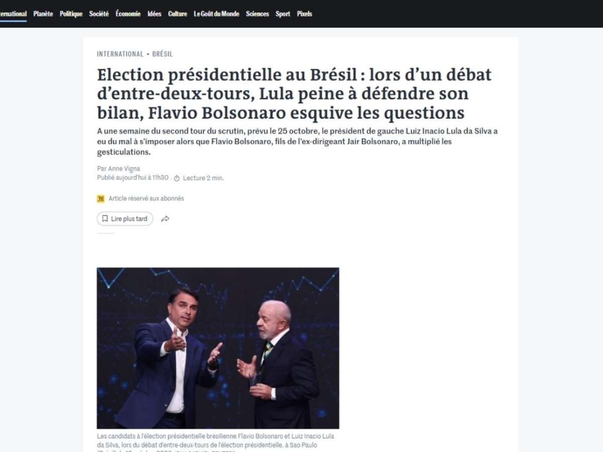 Imprensa internacional destaca tensão e ataques no primeiro debate entre Lula e Flávio Bolsonaro