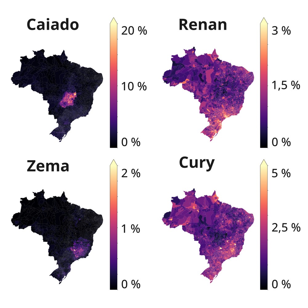 Distribuição de votos de candidatos a presidente não classificados para o 2º turno em 2026 — Foto: O GLOBO